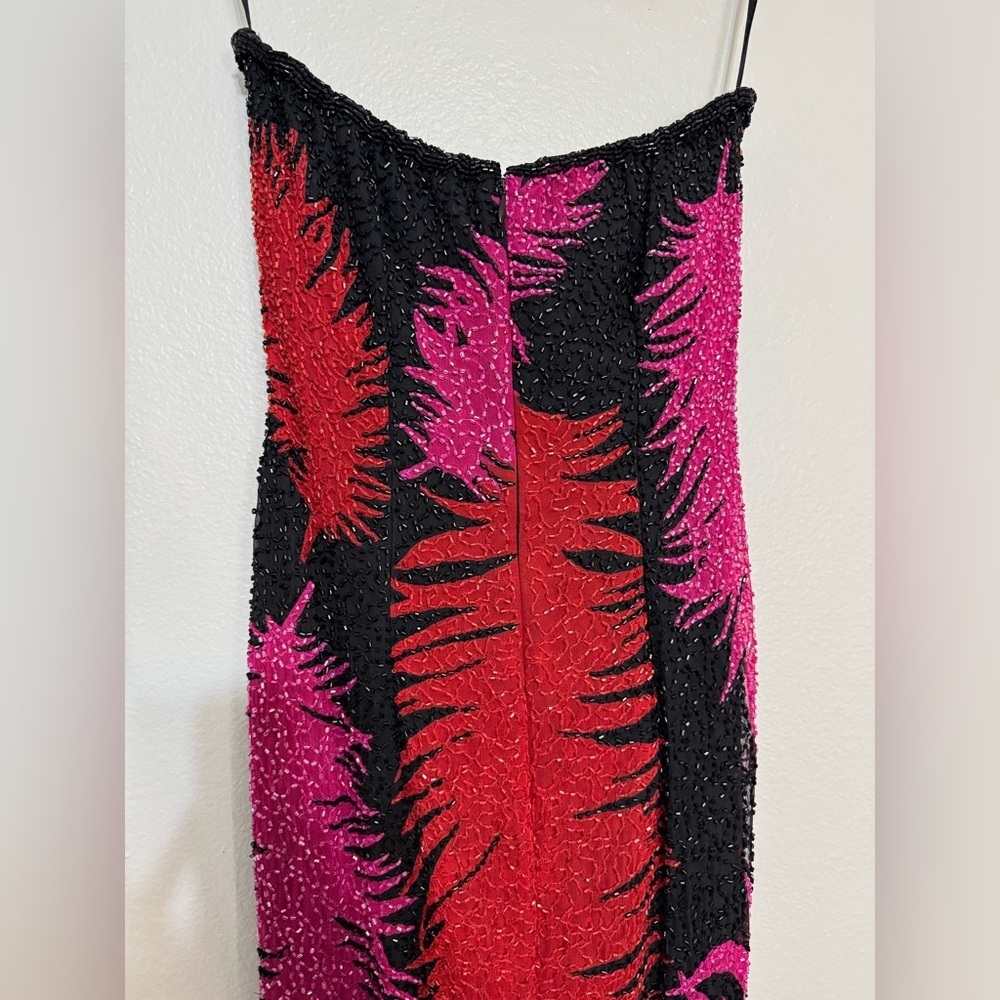 Vintage Andretta Donatello Strapless Feather Design Beaded Maxi Dress Gown - Picture 8 of 10